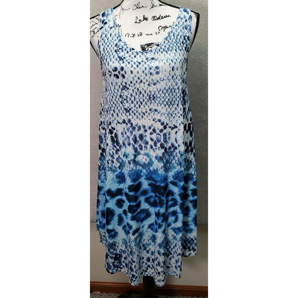 India Boutique Tank Dress Women's One Size Blue Snake Skin Sleeveless Round Neck - Picture 1 of 6